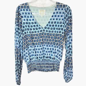 Sail & Sable Long Sleeve Accordion waist Blouse - GEOMETRIC PRINT